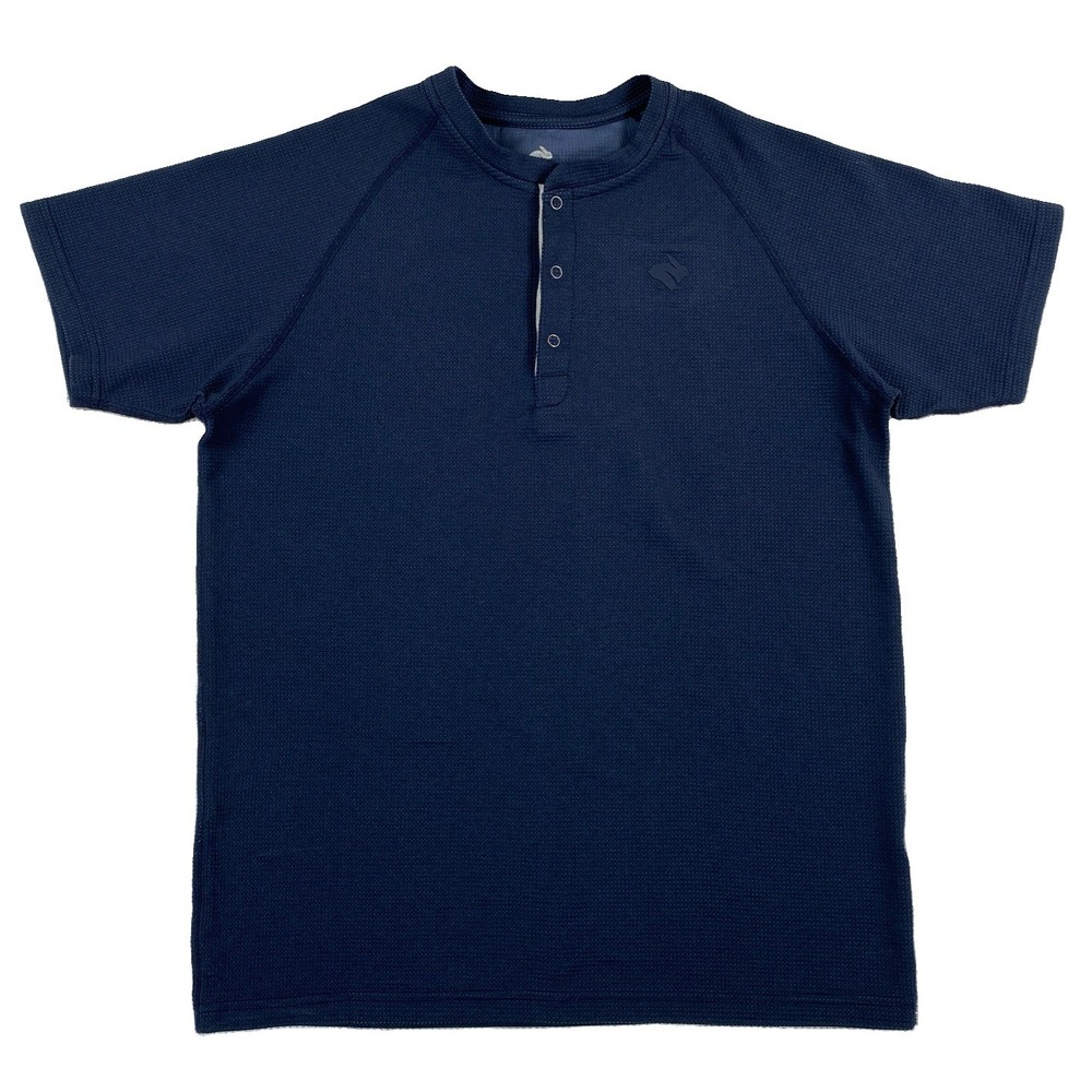 Rabbit Running Waffle Knit Henley Shirt Mens Medium Navy Blue Snap Buttons
